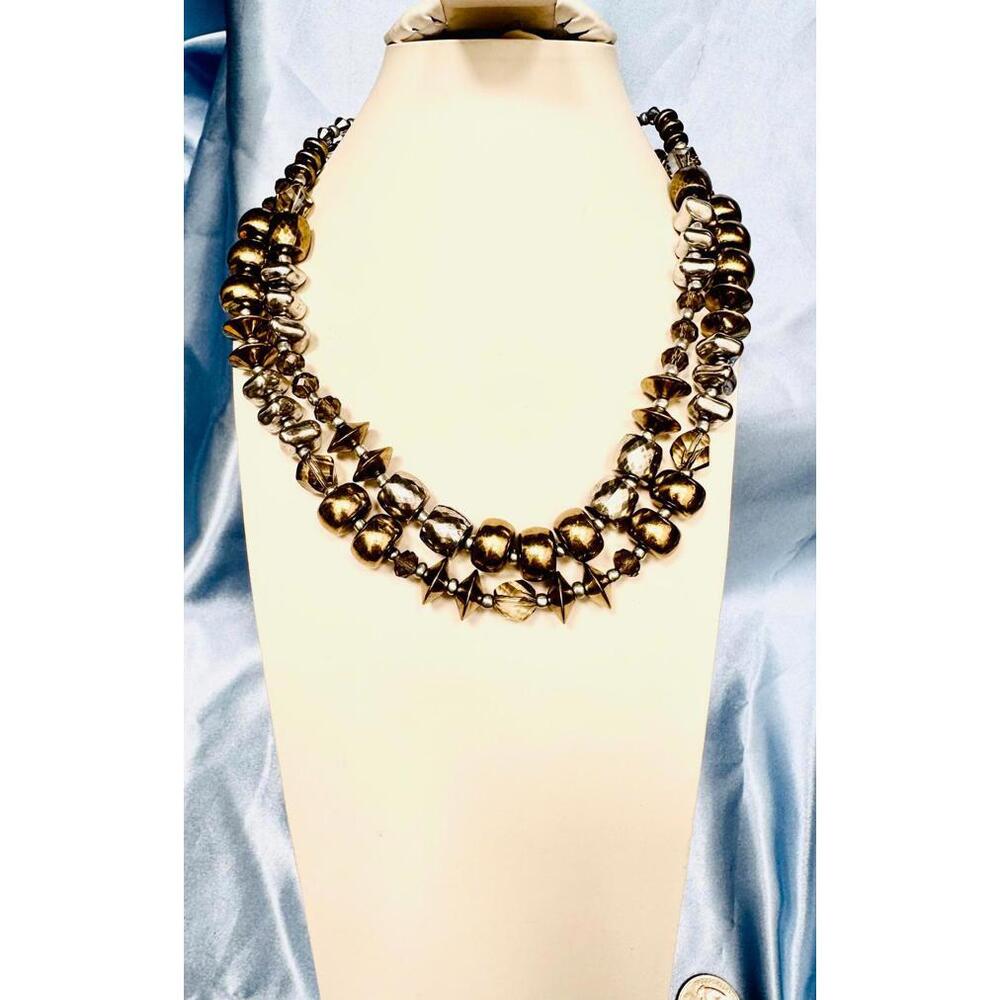 Premier Designs 2 Strand Antique Style Brass Light Gold Faceted Glass Necklaces